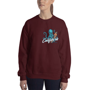 "California Dreamin' Octopus" Womens Crewneck Sweatshirt (Unisex)