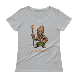 "Aloha, Beaches!" Tiki Womens Scoopneck T-Shirt