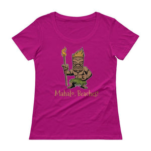 "Mahalo, Beaches!" Tiki Womens Scoopneck T-Shirt
