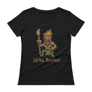 "Aloha, Beaches!" Tiki Womens Scoopneck T-Shirt