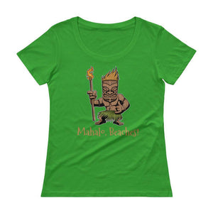 "Mahalo, Beaches!" Tiki Womens Scoopneck T-Shirt